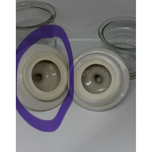 VTG Glass Canister Jar Set of 2 Porcelain Rooster Lids Farmhouse Kitchen Decor - Picture 2 of 12